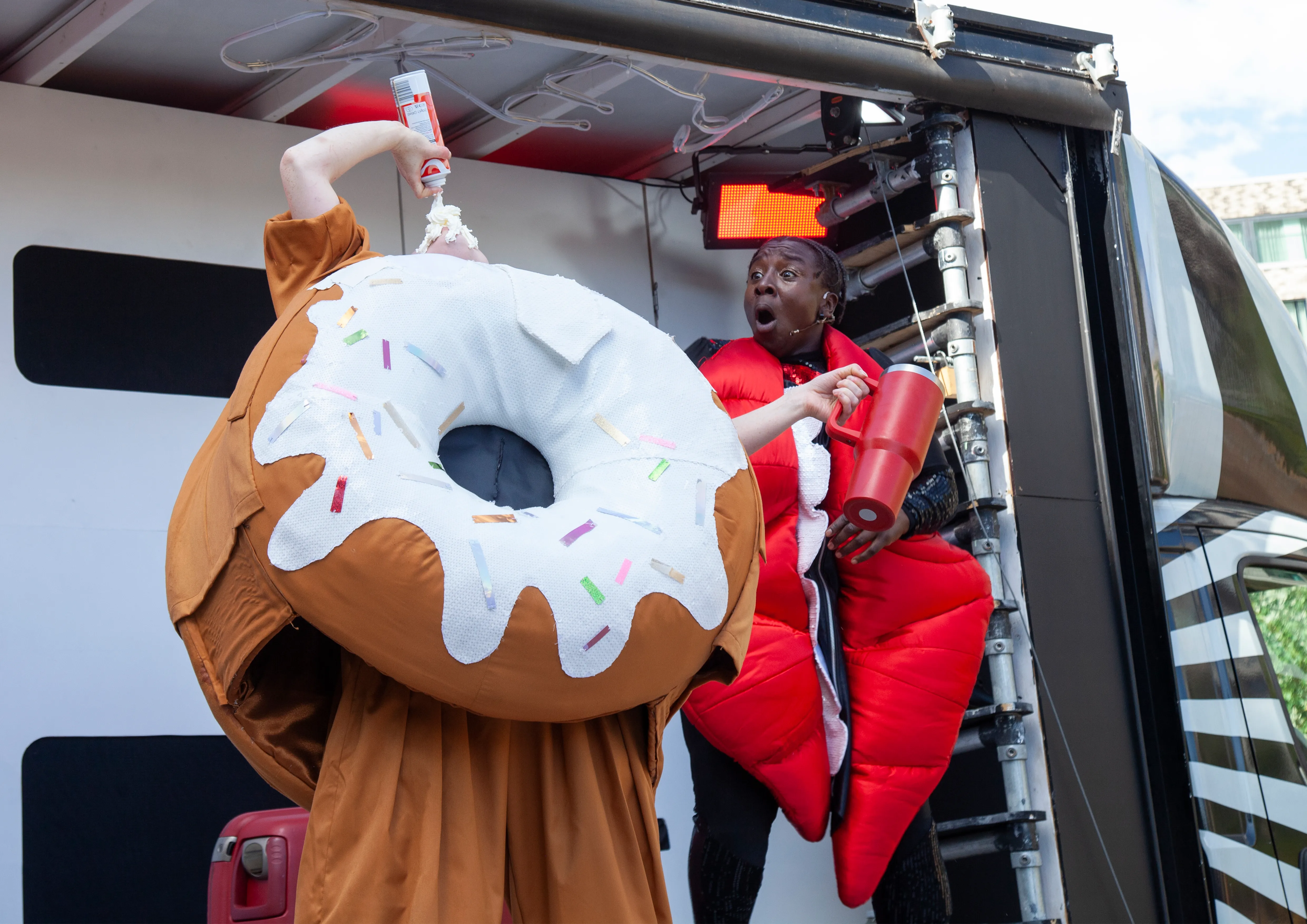 Doughnut sprays cream on their head as Mouth gasps