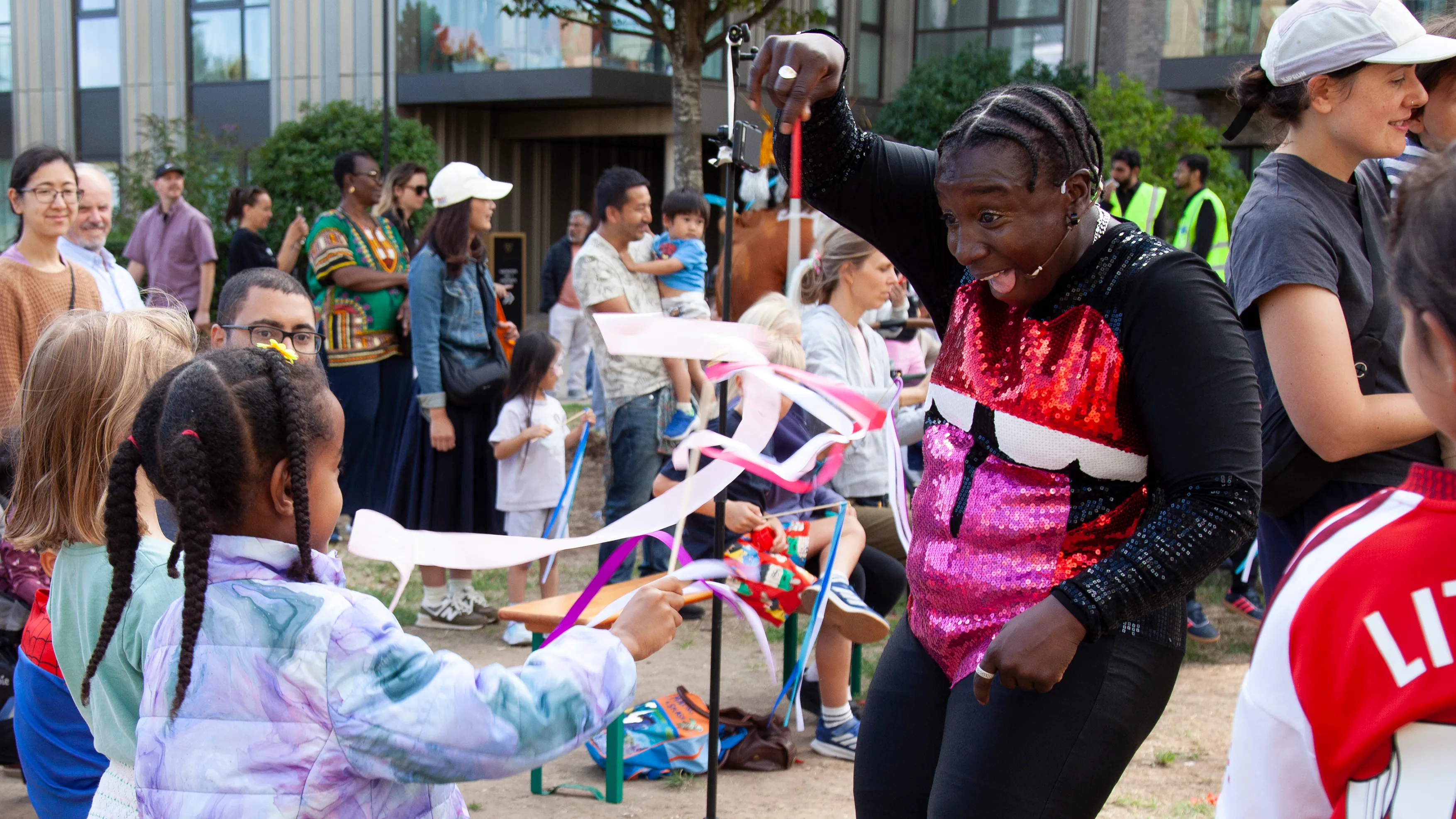 Mouth dancing with children at the dance party